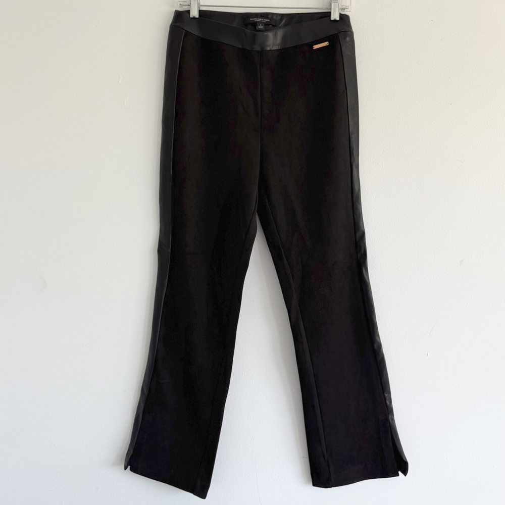Marc New York by Andrew Marc Black Faux Leather Side Stripe Pants
